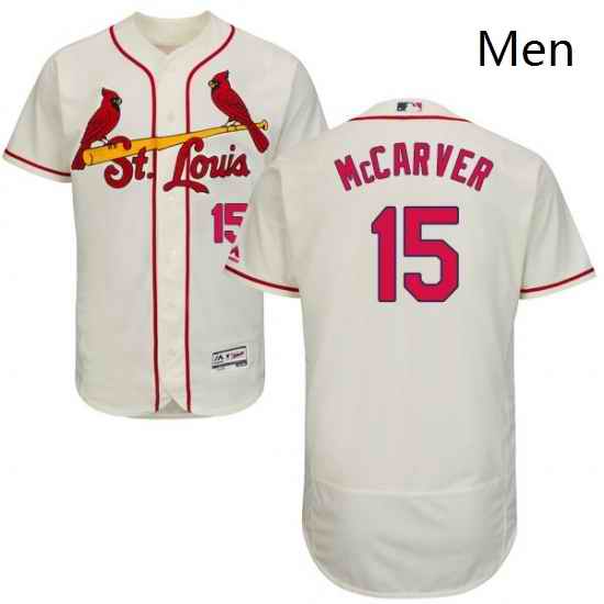 Mens Majestic St Louis Cardinals 15 Tim McCarver Cream Alternate Flex Base Authentic Collection MLB Jersey